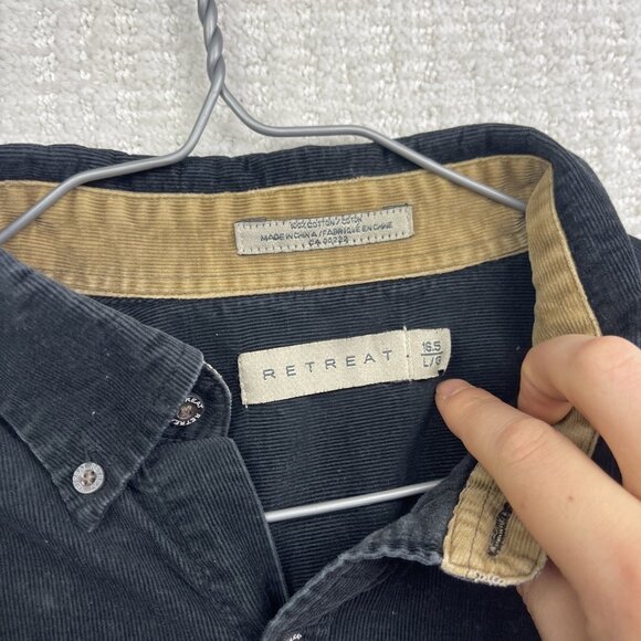 Retreat Black Corduroy Button Up Oxford Shirt Mens Large Retro Outdoor Camp - Picture 5 of 13